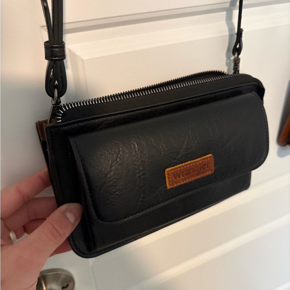 Wrangler Black Leather Crossbody Bag